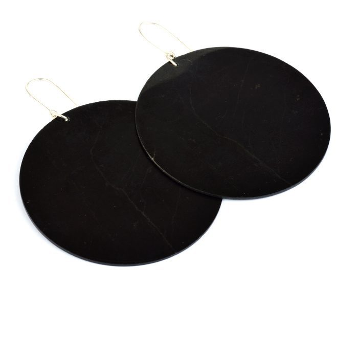 black pounamu earrings large discs