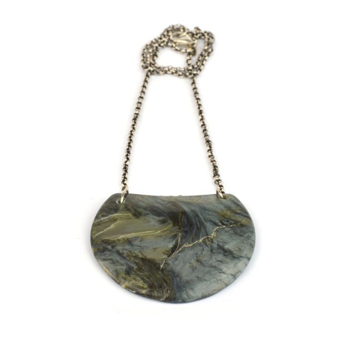 Silver and Blue chatoyant pounamu nephrite pendant with sterling silver chain