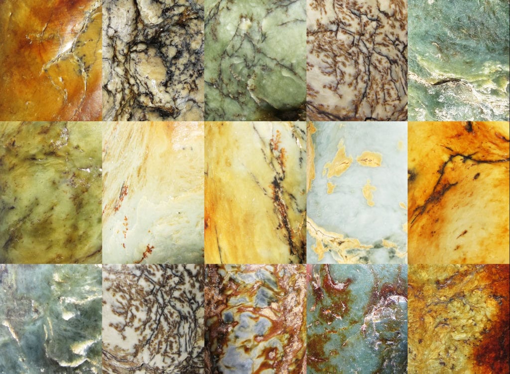 collage of pounamu, jade and greenstone, colours