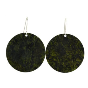 8. dark green round Pounamu earrings on silver hooks