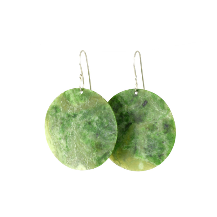 vibrant green round pounamu earrings