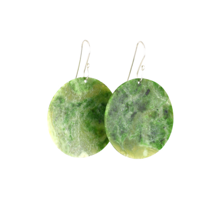 vibrant green round pounamu earrings