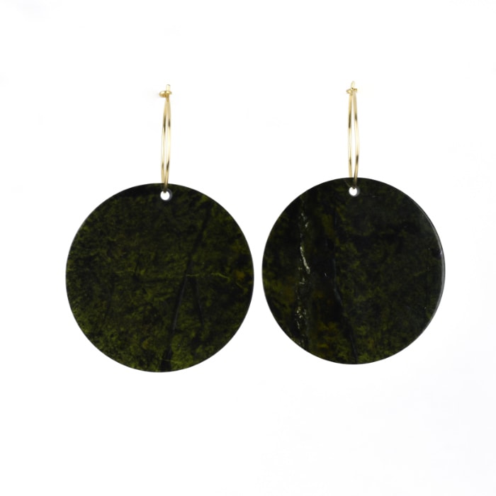 16. dark green round Pounamu earrings