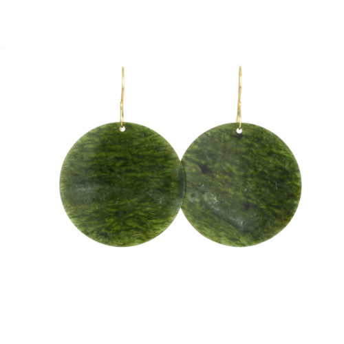 18&19 lush green round pounamu earrings on gold hooks