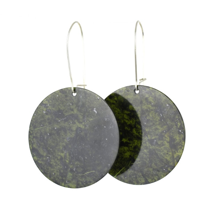 11. dark green round Pounamu earrings