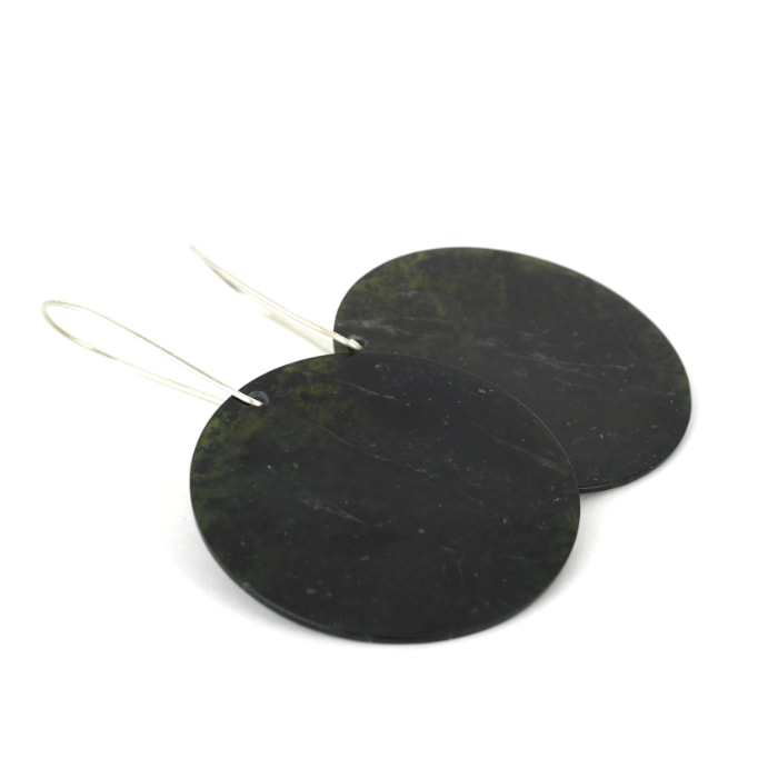 11. dark green round Pounamu earrings