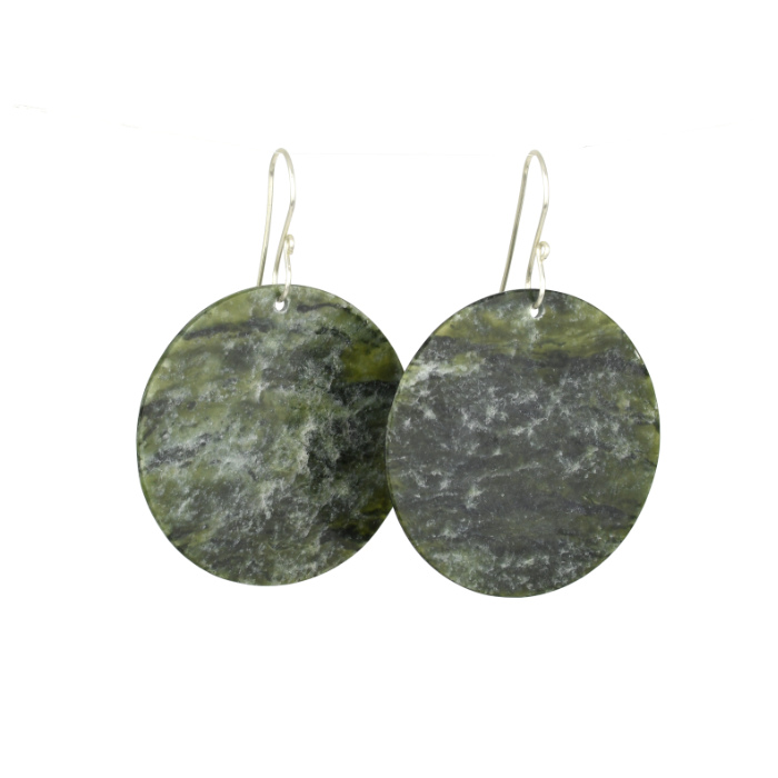 sparkly pounamu round earrings on sterling silver hooks