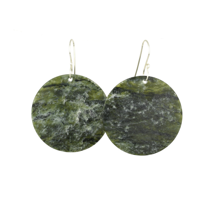 sparkly pounamu round earrings on sterling silver hooks