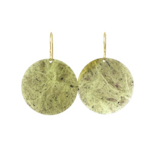 light green pounamu round earrings on gold hooks large