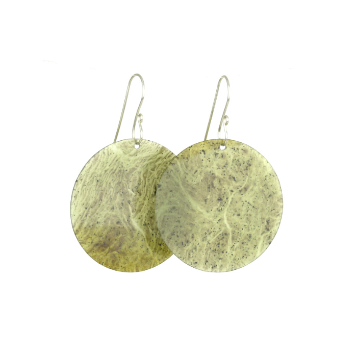 light green pounamu round earrings on silver hooks large