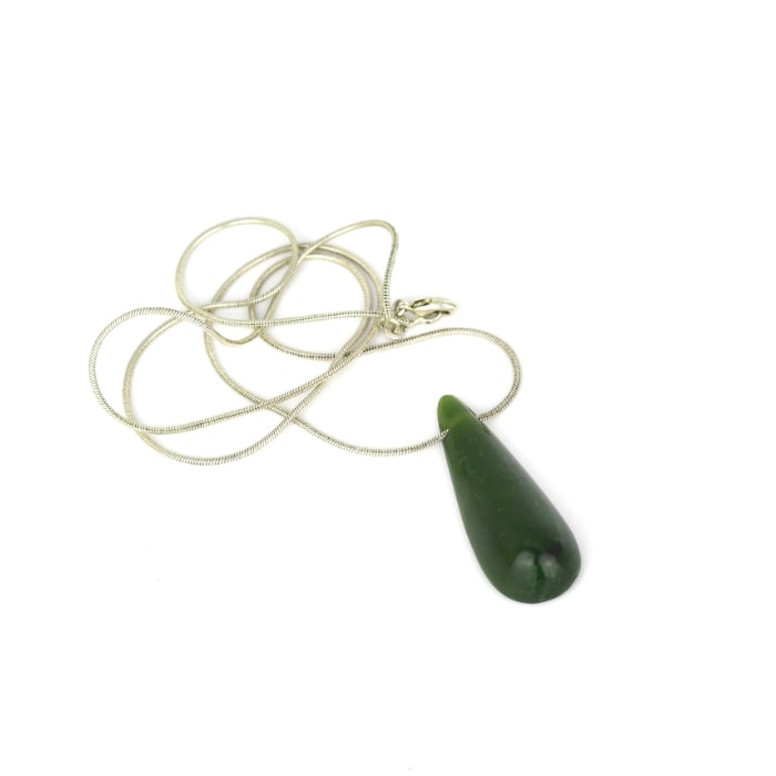 bright green roimata pounamu pendant on sterling silver chain