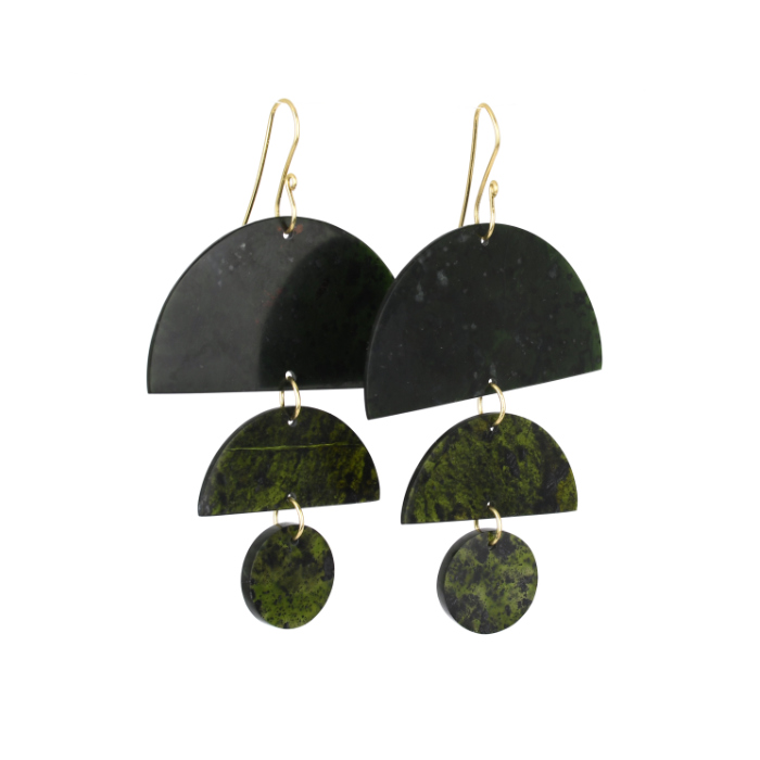 flowing dark greenstone pounamu earrings long