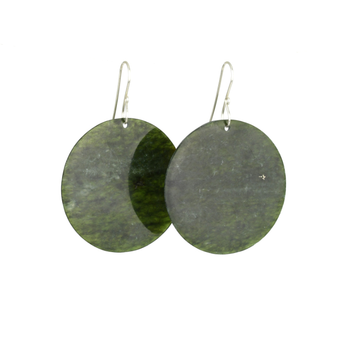 lush green round pounamu earrings on sterling silver hooks