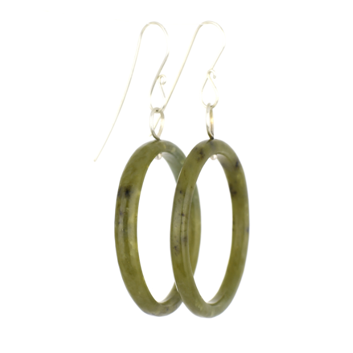 khaki greenstone medium pounamu hoop earrings