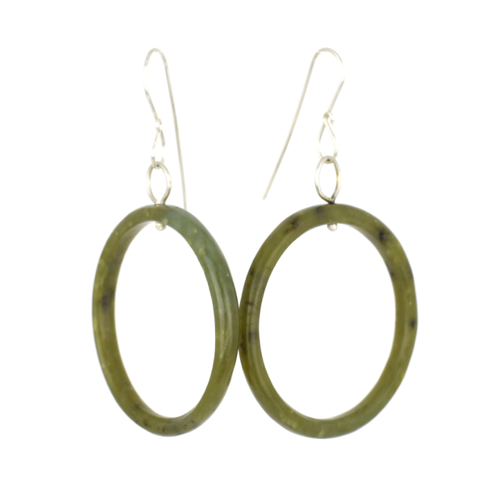 khaki greenstone medium pounamu hoop earrings