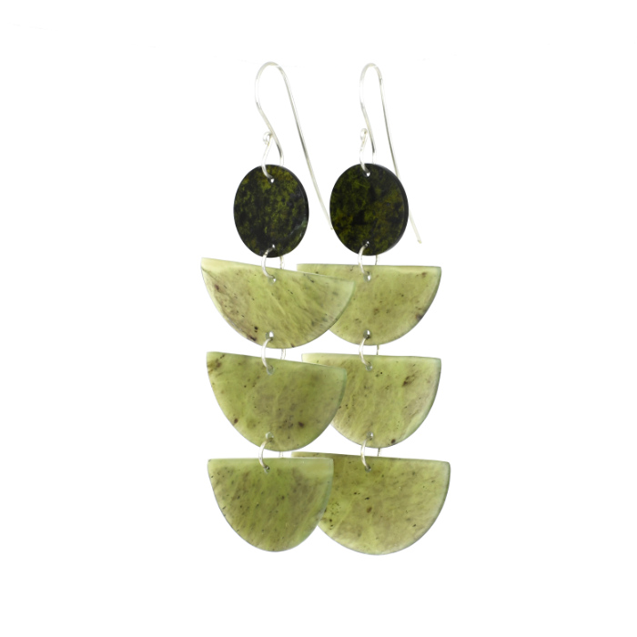 flowing layered green pounamu earrings