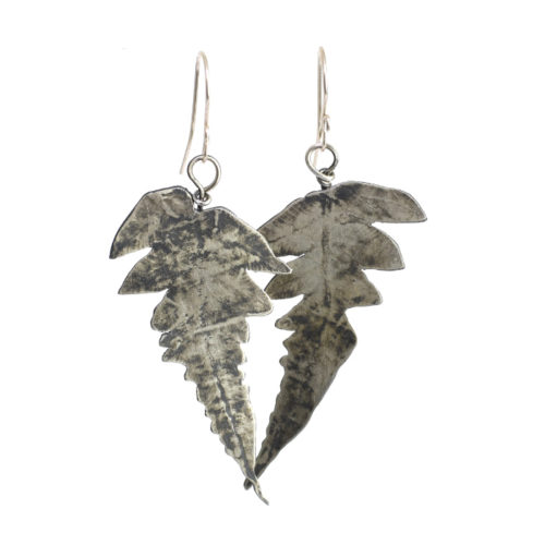 sterling silver fern earrings long