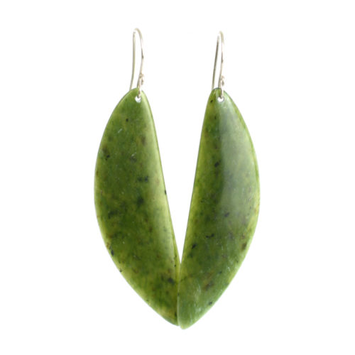 long green leaf pounamu earrings