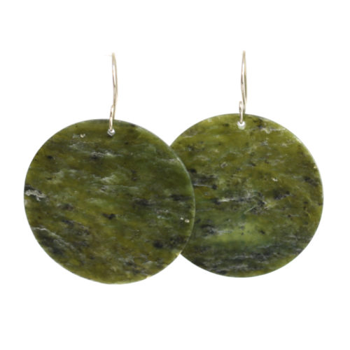 green pounamu earrings large round