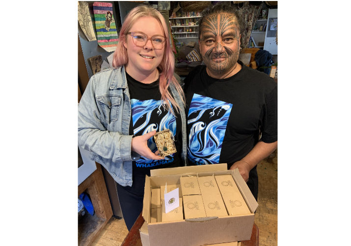 Tim and Tayla with Tū Māia boxes